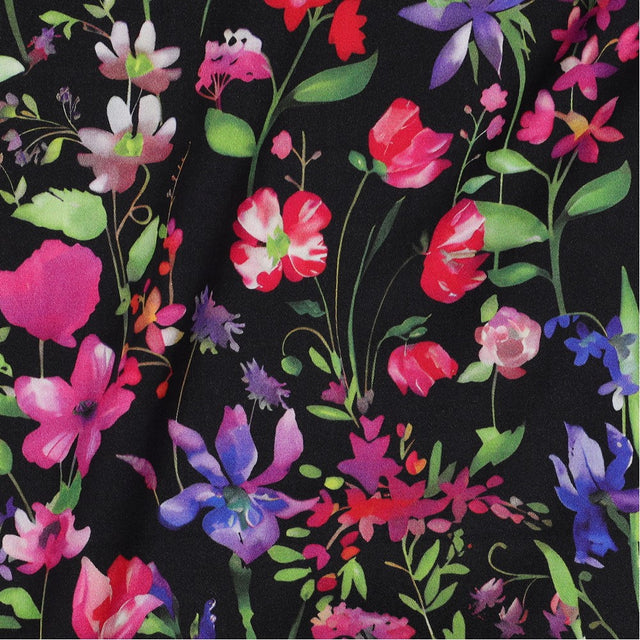 Viscose Satin - Wildflower Black