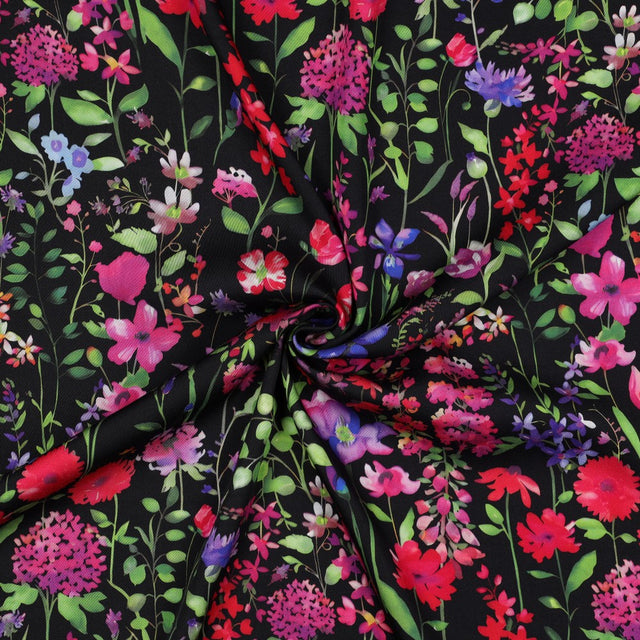 Viscose Satin - Wildflower Black