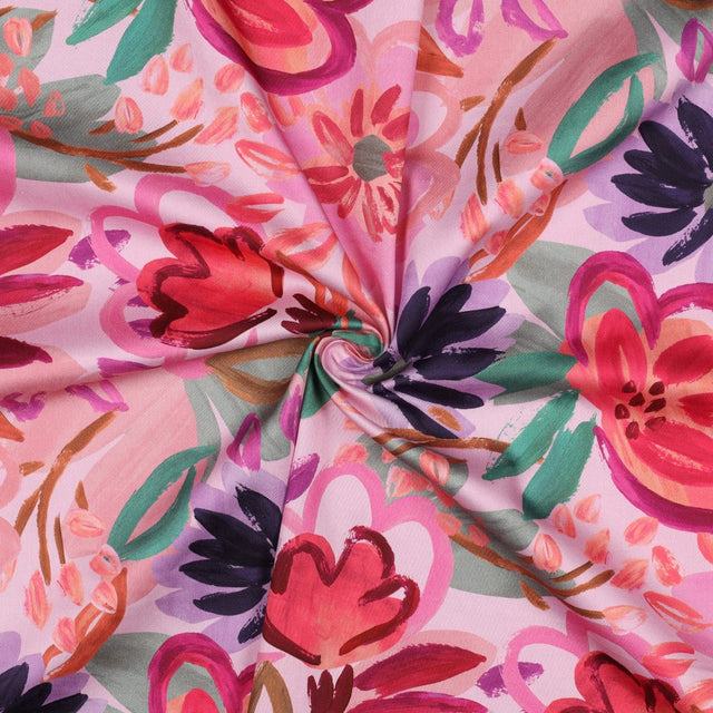 Cotton Satin - Bold Floral Pink