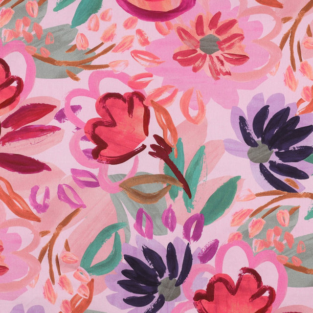 Cotton Satin - Bold Floral Pink