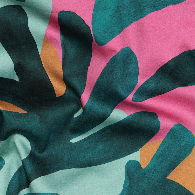 Cotton Satin - Bold Leaves Green