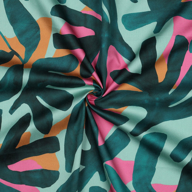 Cotton Satin - Bold Leaves Green