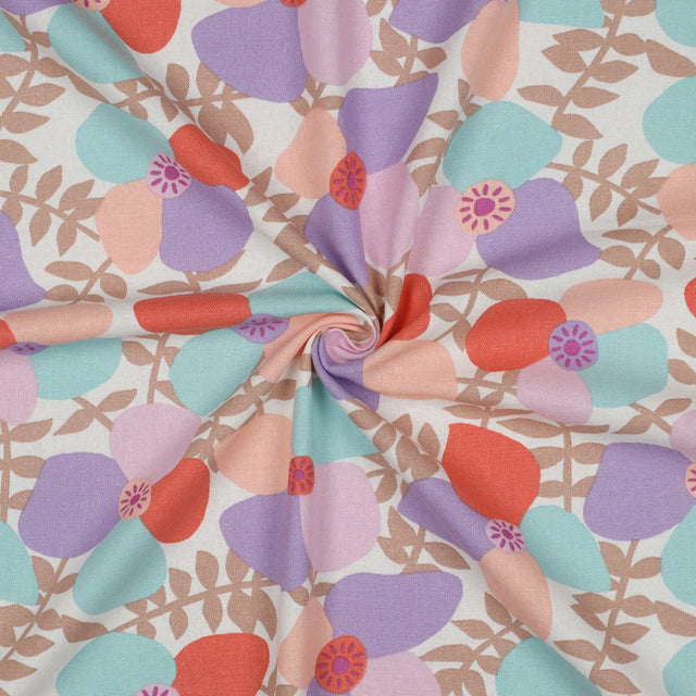 Linen Viscose - Lema Poppies Aqua