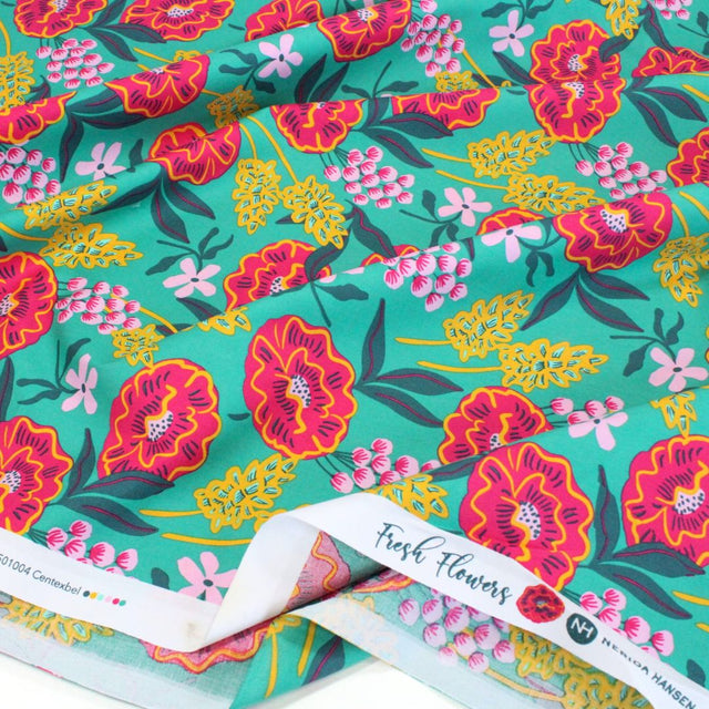 Fine Cotton Poplin -  Fresh Flowers Green