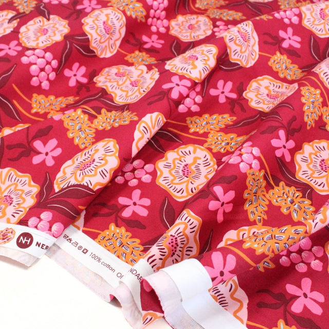 Fine Cotton Poplin -  Fresh Flowers Bordeaux