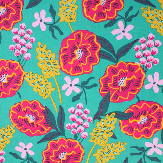 Fine Cotton Poplin -  Fresh Flowers Green
