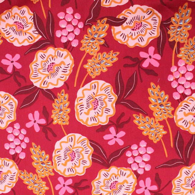 Nerida Hansen Fine Cotton Poplin -  Fresh Flowers Bordeaux