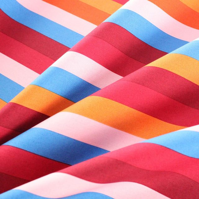 Fine Cotton Poplin -  Summer Stripe Bordeaux