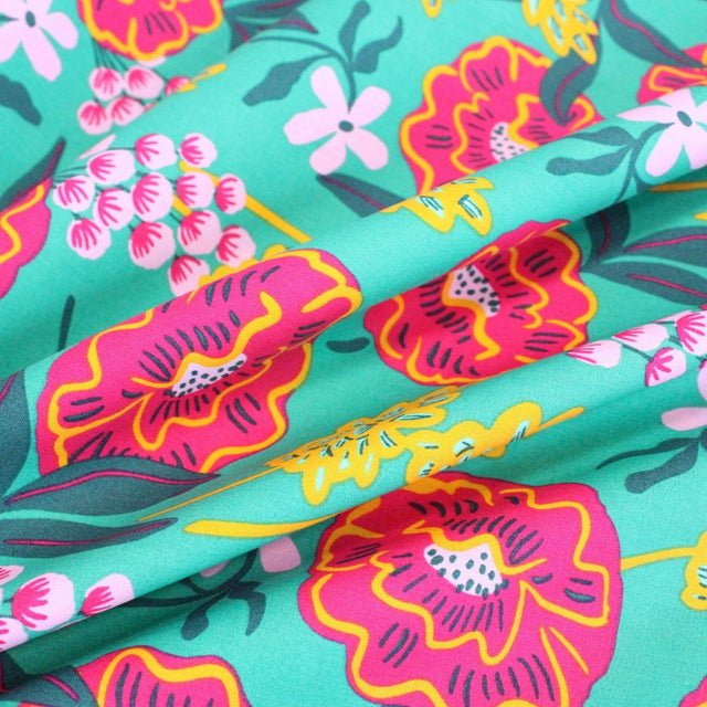 Fine Cotton Poplin -  Fresh Flowers Green