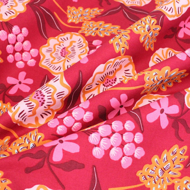 Fine Cotton Poplin -  Fresh Flowers Bordeaux