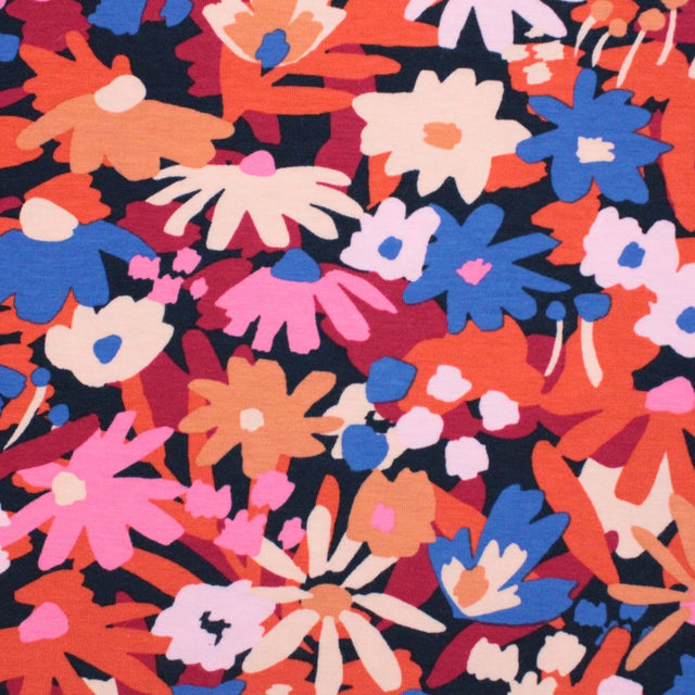Organic Cotton Jersey -  Pop Blossom Navy