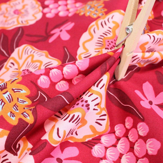Fine Cotton Poplin -  Fresh Flowers Bordeaux