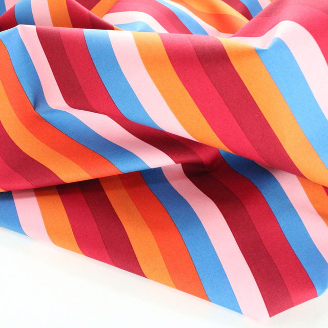 Fine Cotton Poplin -  Summer Stripe Bordeaux