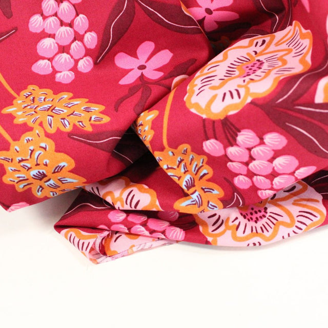 Fine Cotton Poplin -  Fresh Flowers Bordeaux