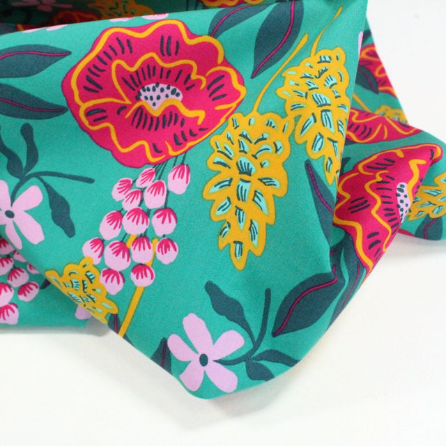 Fine Cotton Poplin -  Fresh Flowers Green