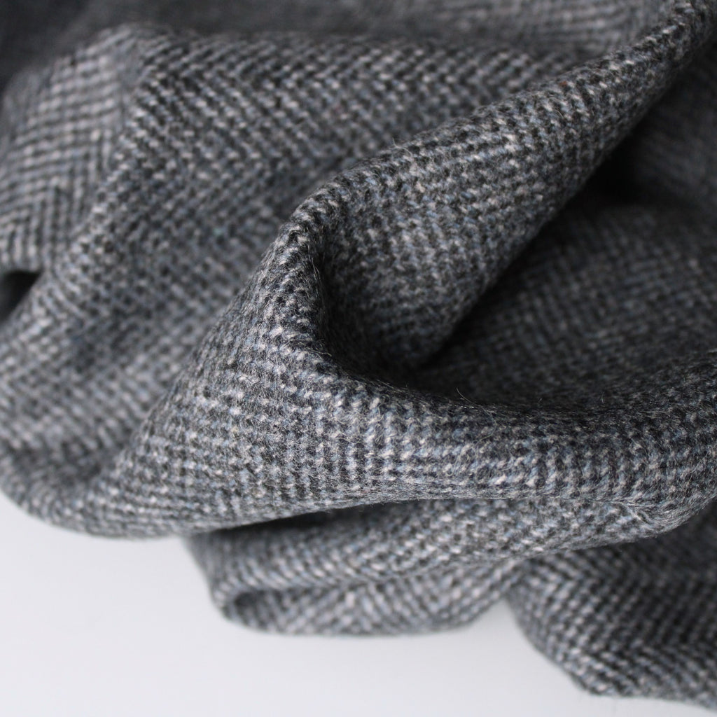 Italian Deadstock Wool Coating - Black Blue Herringbone Tweed