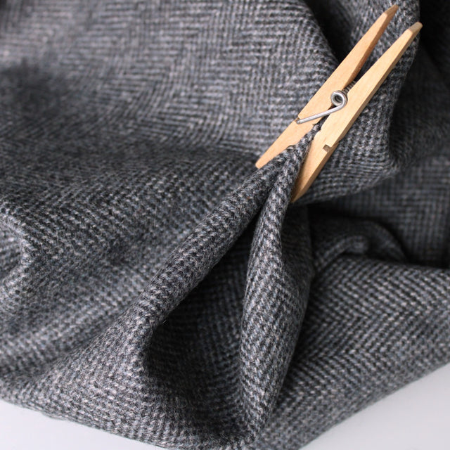 Italian Deadstock Wool Coating - Black Blue Herringbone Tweed