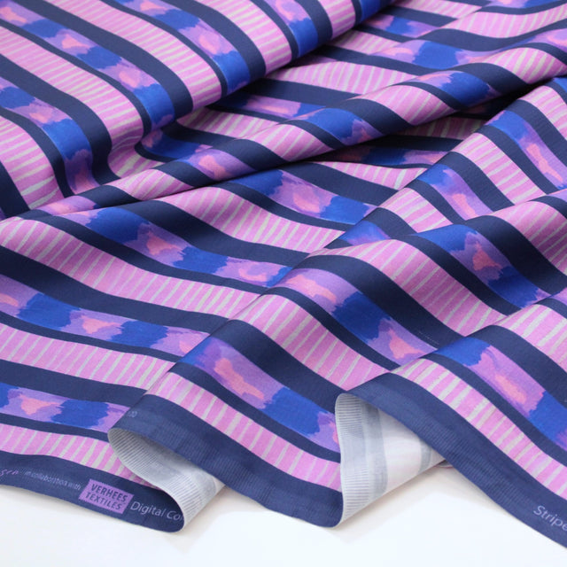 Cotton Satin - Large Stripe Dark Cobalt
