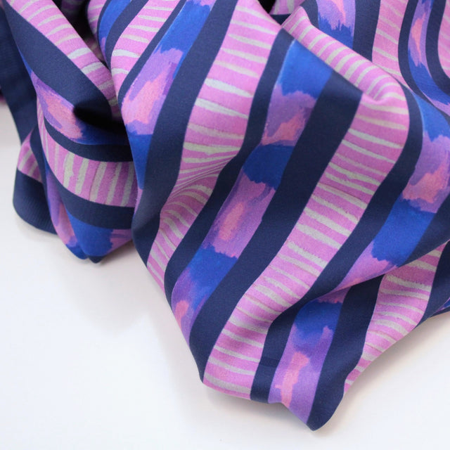 Cotton Satin - Large Stripe Dark Cobalt