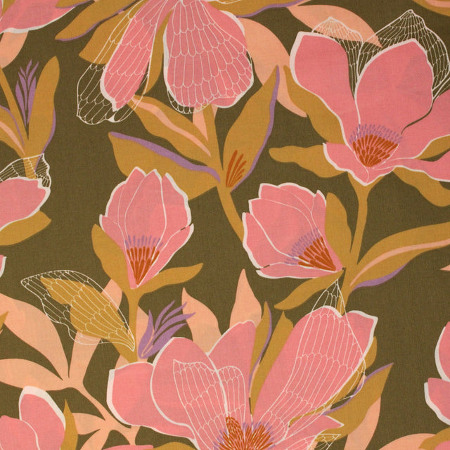 1m Remnant - Cotton Satin - Magnolia Florette Moss Green