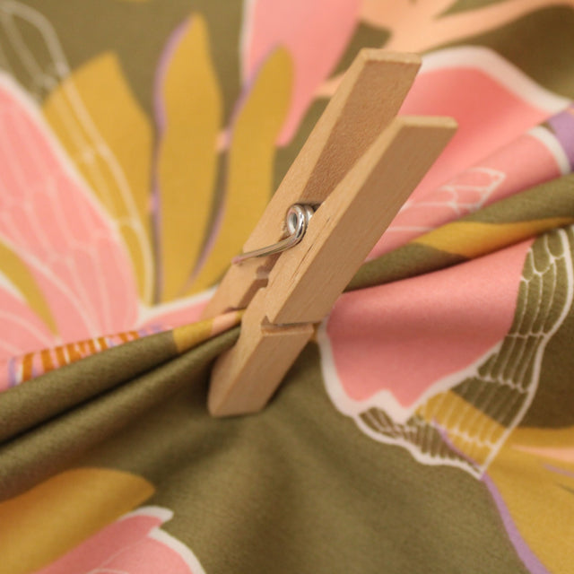 1m Remnant - Cotton Satin - Magnolia Florette Moss Green
