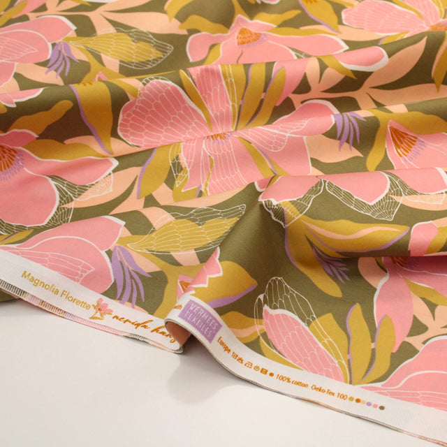 1m Remnant - Cotton Satin - Magnolia Florette Moss Green