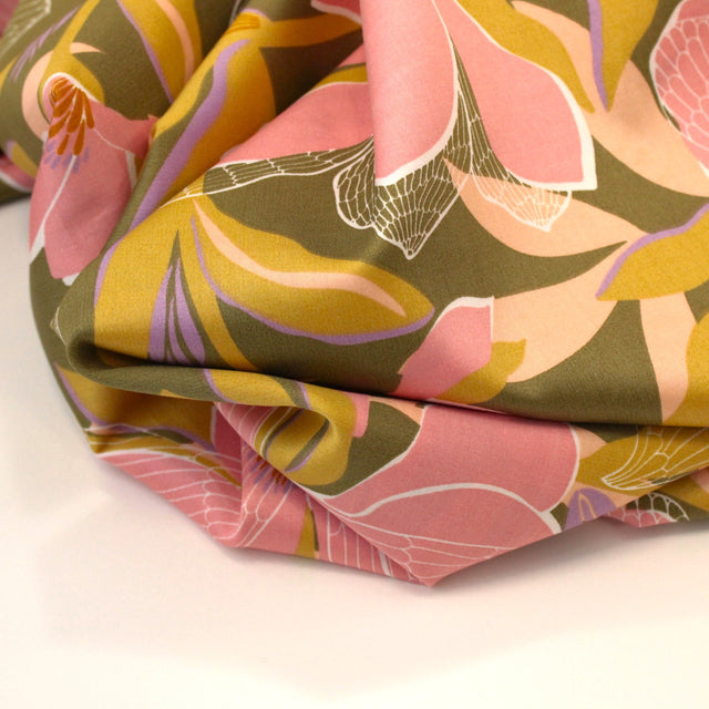 1m Remnant - Cotton Satin - Magnolia Florette Moss Green