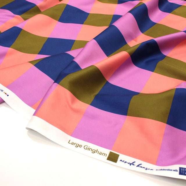 Cotton Satin - Large Gingham Cobalt