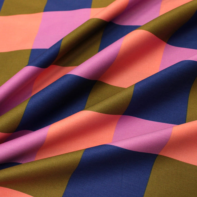 Cotton Satin - Large Gingham Cobalt