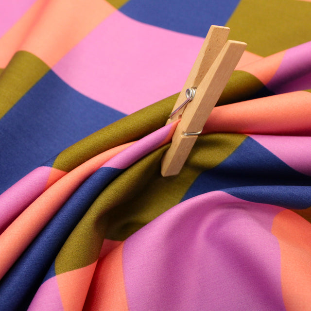 Cotton Satin - Large Gingham Cobalt