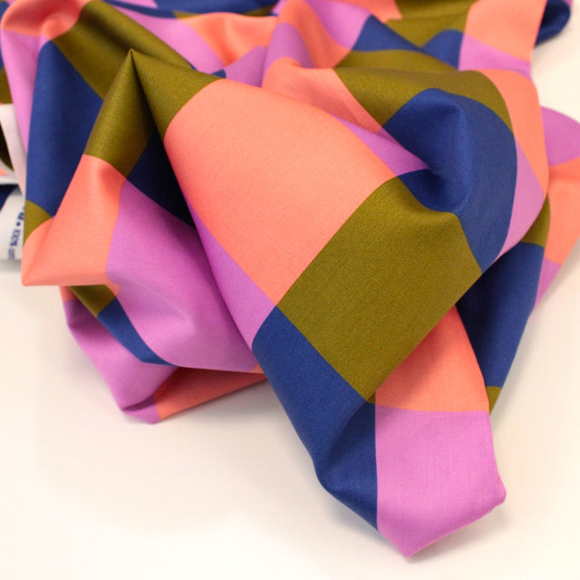 Cotton Satin - Large Gingham Cobalt