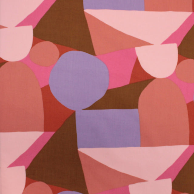 Fine Cotton Poplin -  Multi Shapes Dark Rose