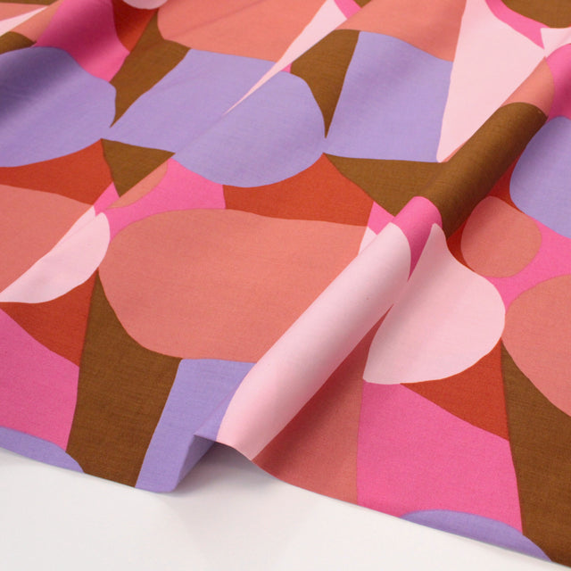 Fine Cotton Poplin -  Multi Shapes Dark Rose