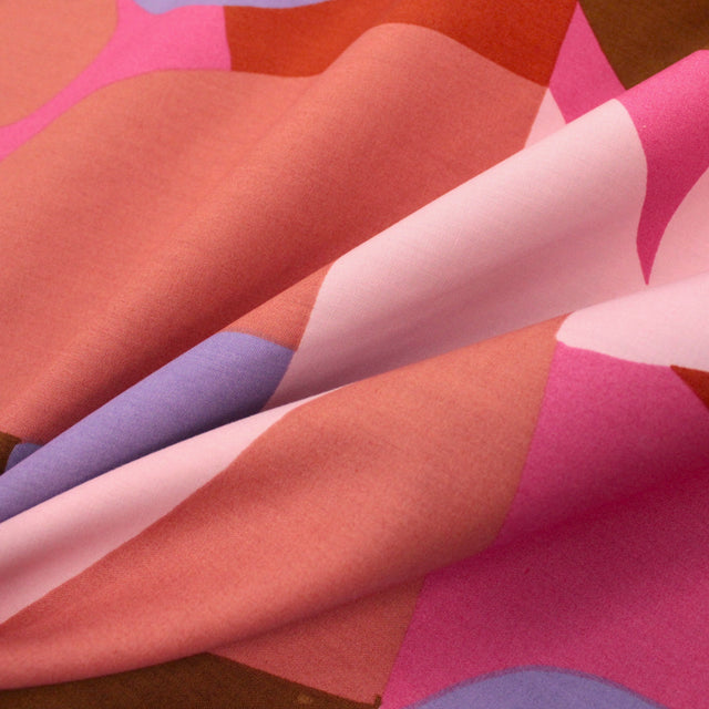 Fine Cotton Poplin -  Multi Shapes Dark Rose
