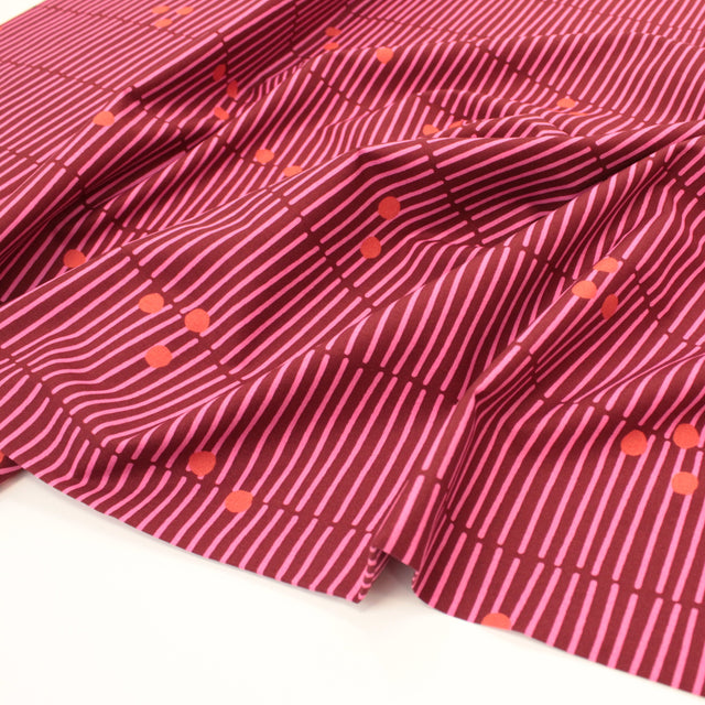 Fine Cotton Poplin -  Broken Stripe Cerise