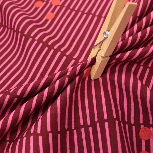 Fine Cotton Poplin -  Broken Stripe Cerise