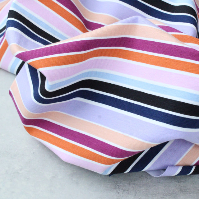 Cotton Jersey Multi Stripe - Purple