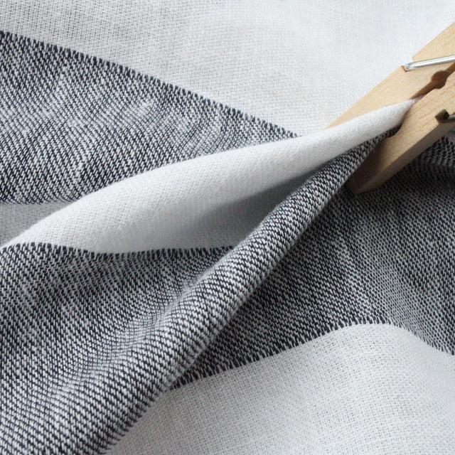 Yarn Dyed Linen + Cotton Blend - Navy Wide Stripe