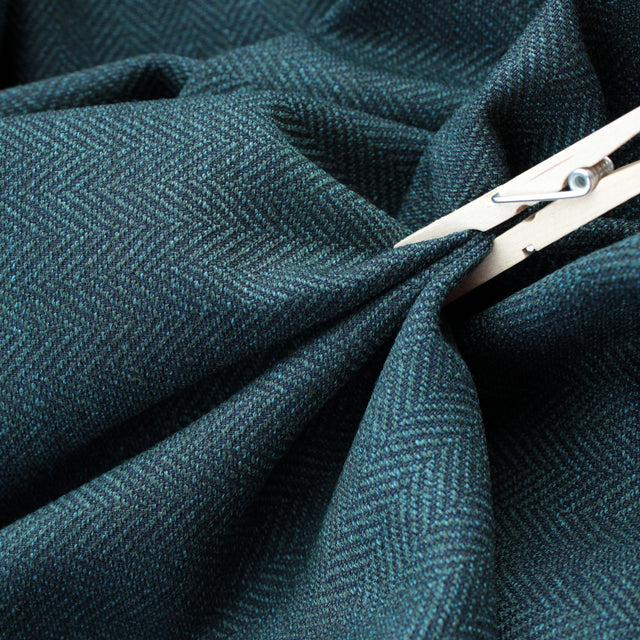 Italian Stretch Wool Herringbone Jacketing - Teal