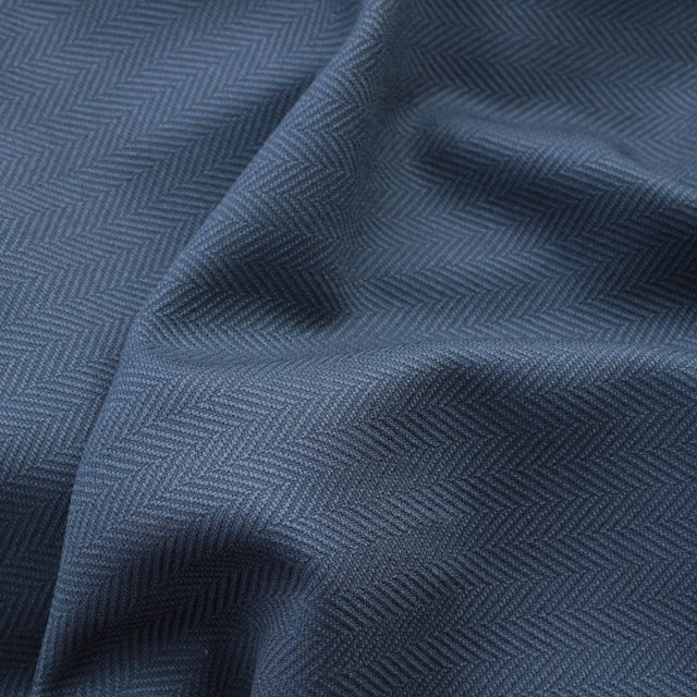 Italian Stretch Wool Herringbone Jacketing - Navy