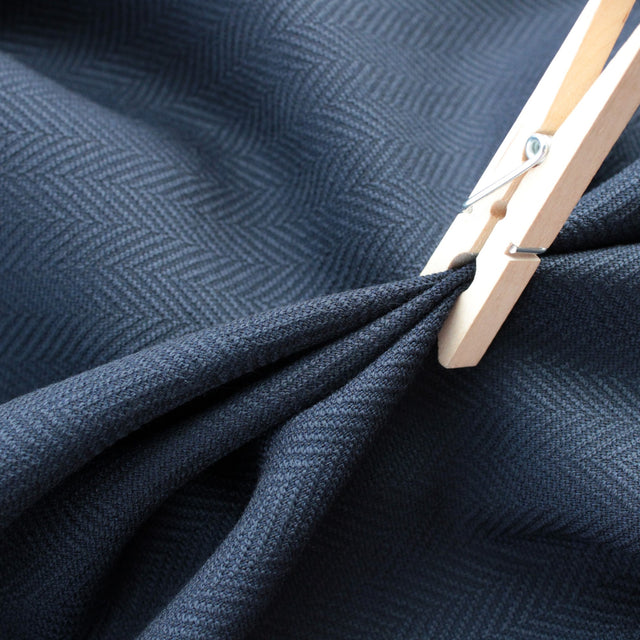 Italian Stretch Wool Herringbone Jacketing - Navy