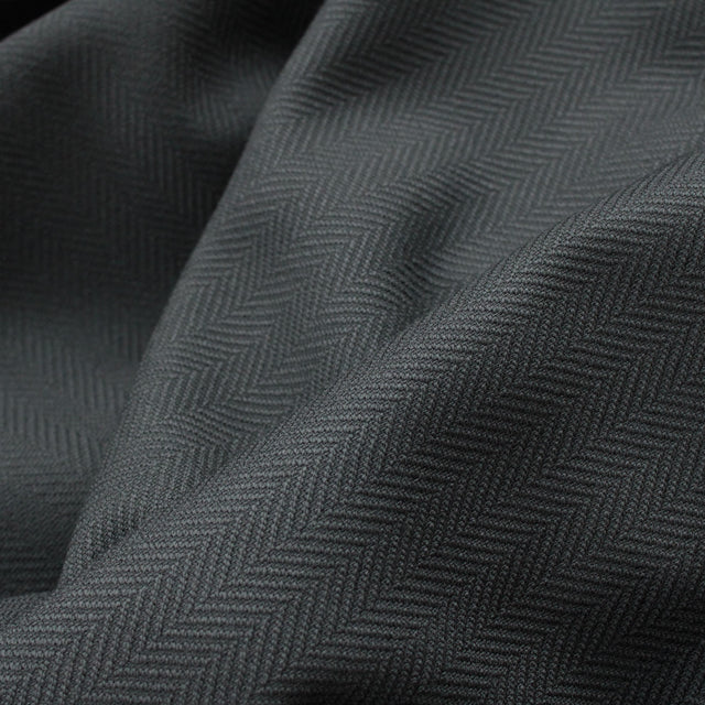 Italian Stretch Wool Herringbone Jacketing - Black