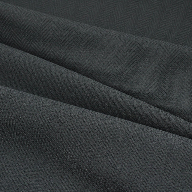Italian Stretch Wool Herringbone Jacketing - Black