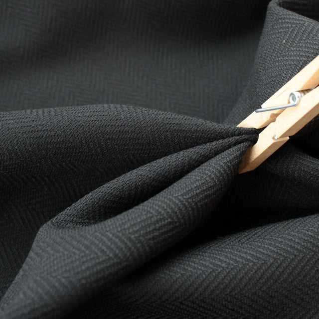 Italian Stretch Wool Herringbone Jacketing - Black