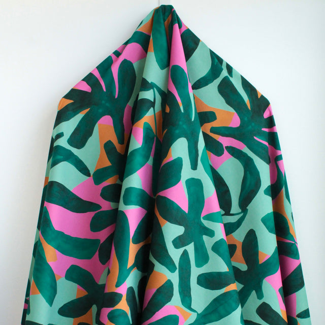 Cotton Satin - Bold Leaves Green