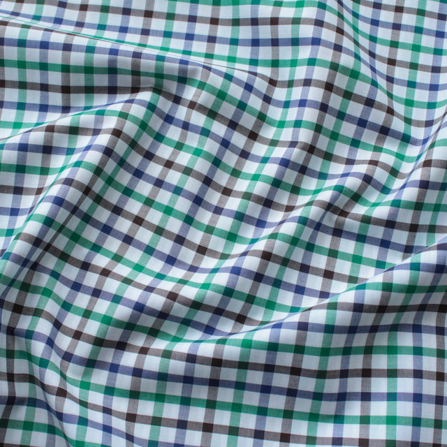 Luxe 2 Ply 100's Italian Cotton Shirting - Blue Green Plaid