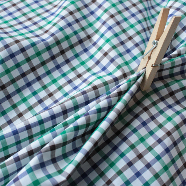 Luxe 2 Ply 100's Italian Cotton Shirting - Blue Green Plaid