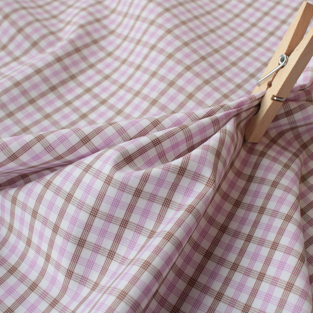 Luxe 2 Ply 100's Italian Cotton Shirting - Pink & Brown Check