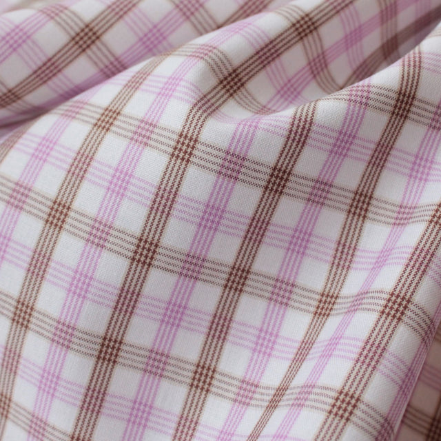 Luxe 2 Ply 100's Italian Cotton Shirting - Pink & Brown Check