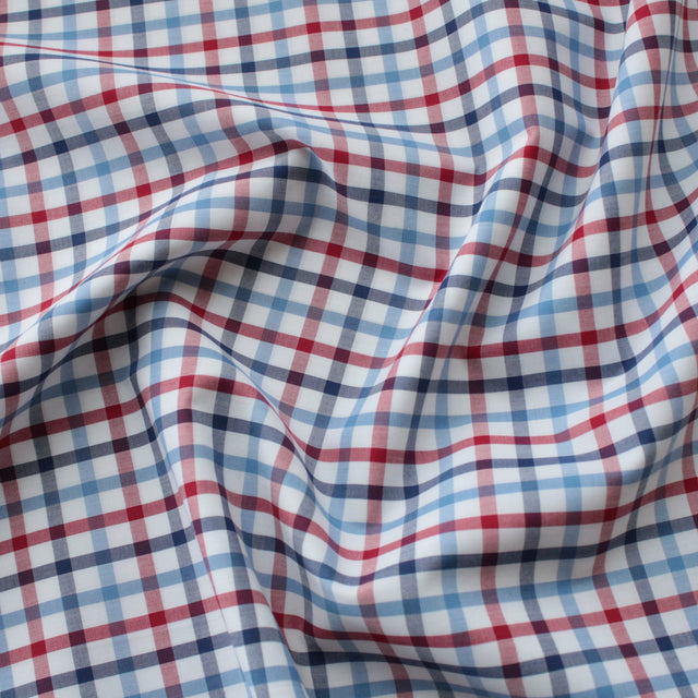 Luxe 2 Ply 100's Italian Cotton Shirting - Red Blue Plaid
